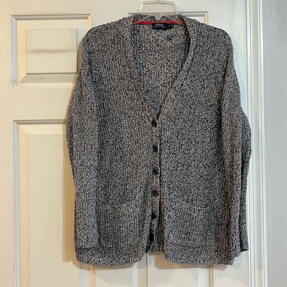 Polo Ralph Lauren Women's Gray Cardigan Sweater L V-Neck Long Sleeve - Picture 1 of 7